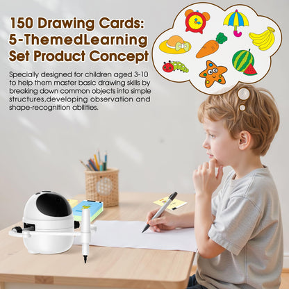 Drawing Robot Toys Painting Kit for Kids, Toddler Toys Birthday Gifts for 3-10 Girl Boy, Electronic Learning Toys with Intelligent Sensing 150 Cards, Interactive Painting Toy Set (White)