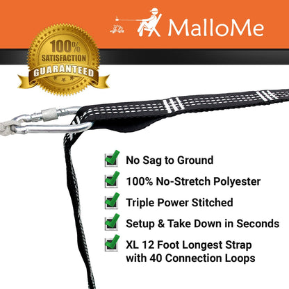 MalloMe Tree Swing Straps & Hammock Straps for Trees – Multi-Purpose Hanging Kit, Heavy Duty Adjustable Tree Strap for Hammocks, Swings & Outdoor Use, Safe for Branch or Between 2 Trees