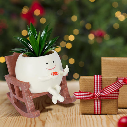 Heakrit Smiley Face Plant Pots, Cute Resin planters for Indoor Outdoor, Unique Rocking Chair Succulent Pots with Drainage Hole, Gift IdeaI for Family and Friends, Brown