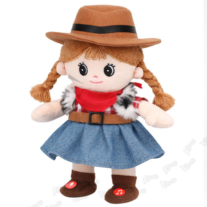 Hopearl Talking Singing Cowgirl Repeats What You Say Girl Walking Doll Electric Interactive Animated Toy Speaking Plush Buddy Gifts for Toddlers, 8''