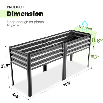 KING BIRD Raised Garden Bed with Legs Galvanized Large Elevated Planter Box for Backyard, Patio, Balcony, 600lb Capacity, Dark Grey 70.9x22.8x31.5 in