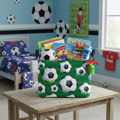 HEFEICZ Kid Rectangular Soccer Basket Baby Toy Storage Bin Organizer Home Room Decor (Green Grass Soccer)