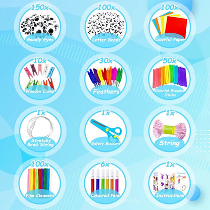 3000 Arts and Crafts Supplies for Kids Craft Kit All in 3 Layered Craft Box with Pipe Cleaners Crafts for Kids Age 4-6, 6-8, 8-12 DIY School Supplies Materials Set Toys Gifts for Girls Boys, Blue