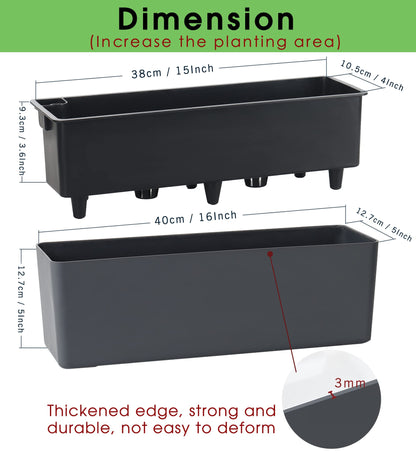 GardenBasix Elongated Self Watering Planter Pots Window Box 5.5 x 16 inch Indoor Home Garden Modern Decorative Planter Pot for All House Plants Flowers Herbs (Dark Grey,1-Pack)