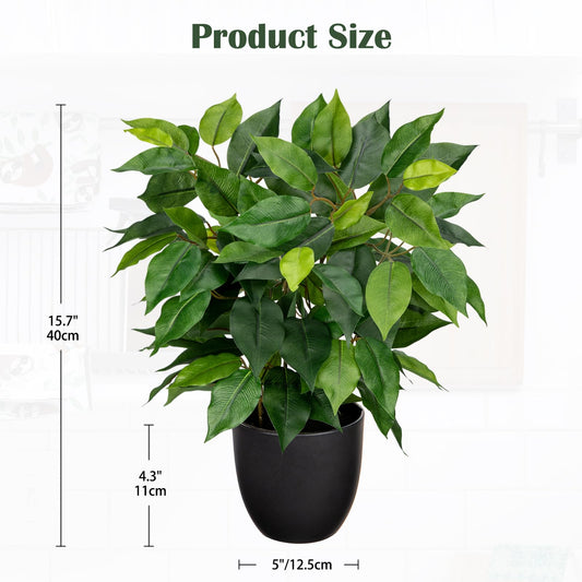 GnFlus Fake Plant 15.7" Artificial Plants Indoor Small Ficus Potted Plants Silk Plants Faux Topiary Plant for Home Bathroom Bedroom Dining Room Kitchen Window Shelf Desk Centerpieces Tabletop Decor