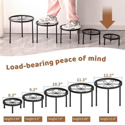 Plant Stand Indoor Outdoor 5 Pack Heavy Duty Metal Stand Multiple Plants, Anti-Rust Iron Flower Pot Stand Decoration Racks Plant Pot Shelf for Living Room Garden Balcony (Black)