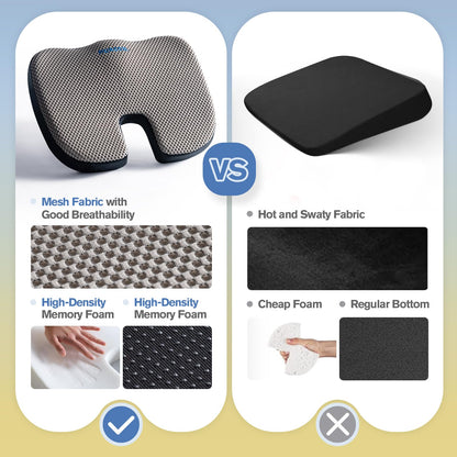 Mureon Seat Cushion for Office Chairs, Large Memory Foam Cushion for Car, Pressure Relief Ergonomic Chair Cushion with Non-Slip Cover for Soft Support for Hip All Day Comfort - Grey