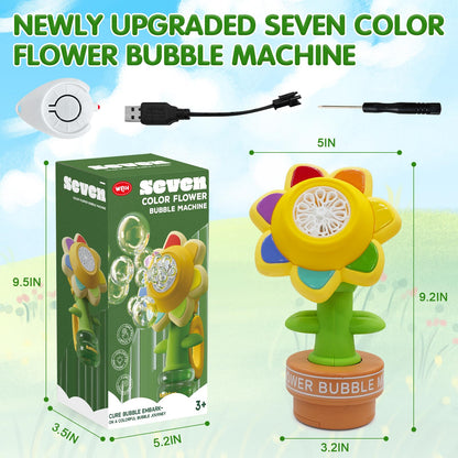 Sunflower Bubble Machine with Remote Control, Dancing Sunflower Bubble Machine with LED Lights, Rechargeable Automatic Bubble Maker for Car, Weddings, Birthday Parties