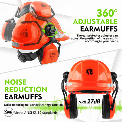 GREEN DEVIL Chainsaw Safety Protective Helmet Forestry Helmet with Build-in Visor Mesh Face Shield Ear Muffs 4 in 1 Ideal for Arborist Tree Work DIY Outdoor Logging Hard hat