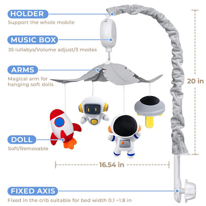Feisike Space Crib Mobile, Spaceman Baby Mobile for Crib Nursery Decor Hanging Plush Crib Toys for Newborn Boys and Girls Infant Babies 0-6-12 Months