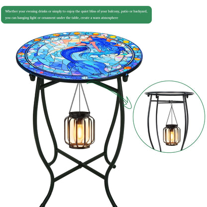 Fashion&cool Patio Side Table for Small Space, 14 Inch Weather Resistant Metal Side Table, Small Round End Table Accent Table for Patio Yard Porch Balcony Garden Bedside Plant Stand Indoor Outdoor