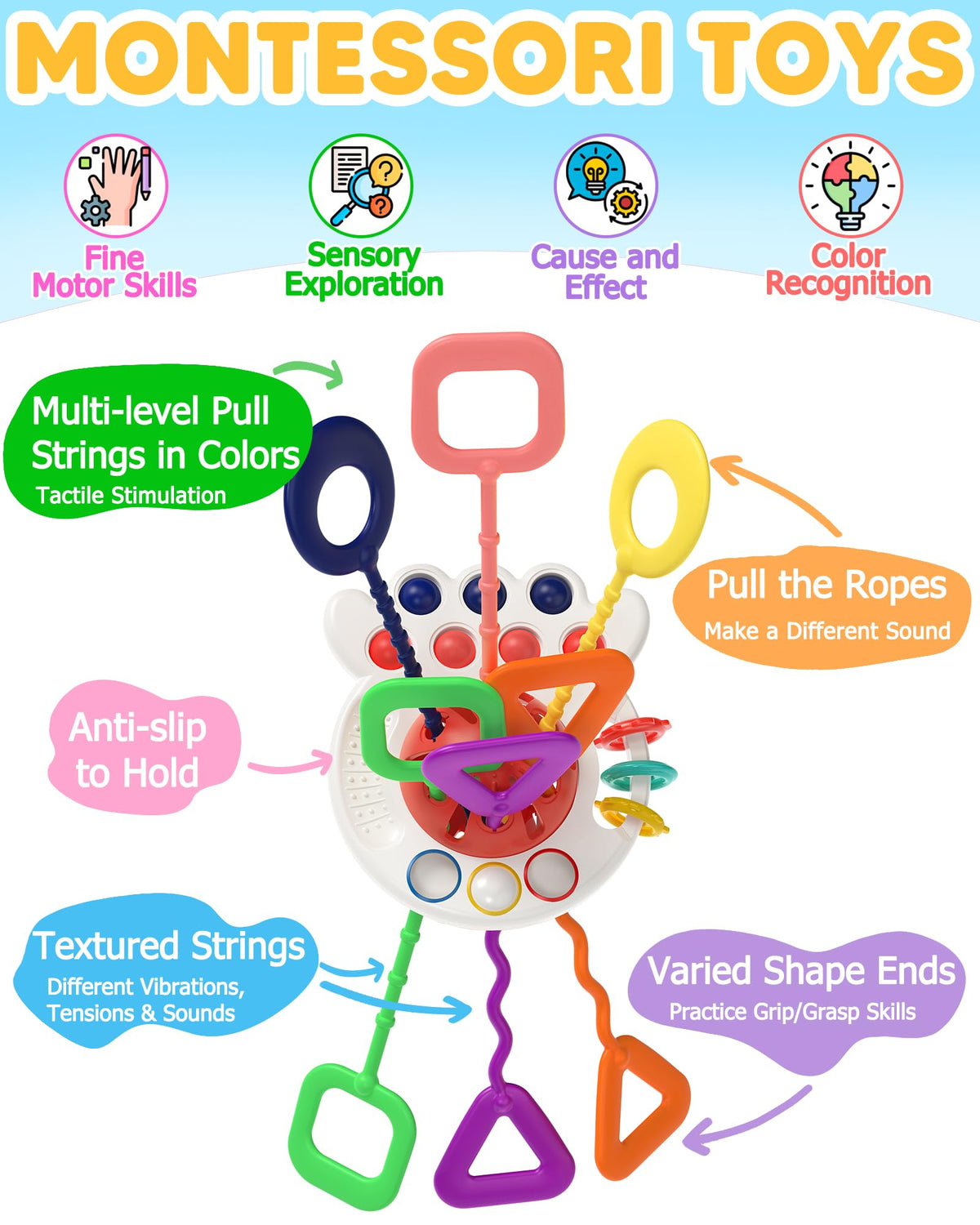 Tonberless Baby Sensory Montessori Toys for 6-12-18 Months, Toddler Teething Toy Birthday Gift Travel Toys for 1 2 3 Year Old Boy Girl Infant 8 9 10 Months Old