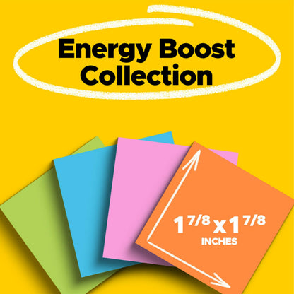 Post-it Super Sticky Notes, 18 Sticky Note Pads, 1 7/8 x 1 7/8 in., School Supplies, Office Products, Sticky Notes for Vertical Surfaces, Monitors, Walls and Windows, Energy Boost Collection