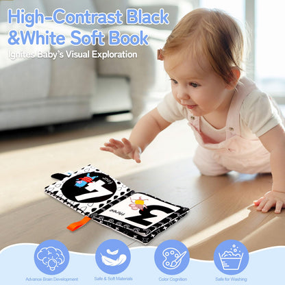 Flyxingxia High Contrast Baby Toys for Newborn, Black and White Baby Sensory Toys for 0-6-12 Months Brain Development, Montessori Infant Toys for Baby Boy Girl Shower Gifts