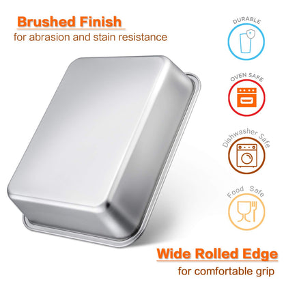Lasagna Pan Set of 2, E-far Rectangular Deep Cake Baking Pans, Small Roaster Baking Dish Stainless Steel, 10.6x8.3x3.2 Inches, Non-Toxic & Heavy Duty, Dishwasher Safe