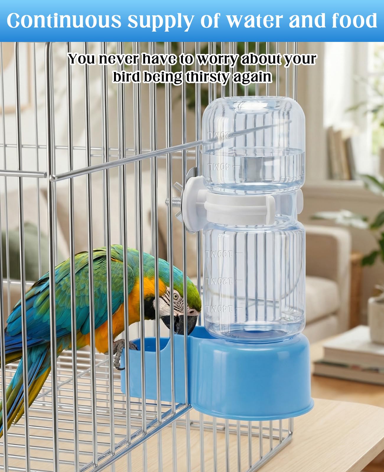 DAWZMR 2 PCS Automatic Bird Cage Water Dispenser, Parakeet Parrot Feeder Hanging Drinking