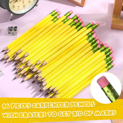 Fainne 102 Pieces Jumbo Pencils Set for Kids Toddlers 96 Thick Fat Large Pencils with Erasers 6 Sharpeners Bulk for Preschool Kindergarten Elementary School Classroom(Yellow,Triangle)