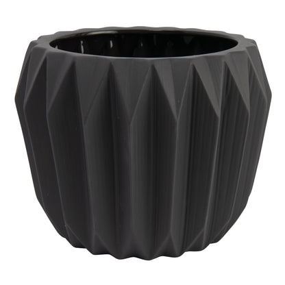Bloomingville Round Grey Fluted Ceramic Flower Pot