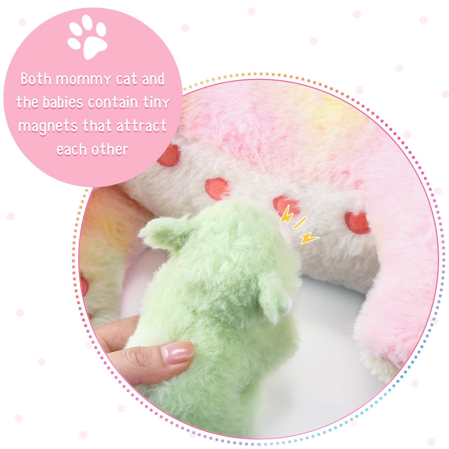 Skylety Nurturing Cat Stuffed Animal with 4 Plush Kittens, Cats Baby Stuffed for Girls Boys Plushy Mommy Kitty with Baby Kittens for Birthday Party Favors Gifts(LED Style)