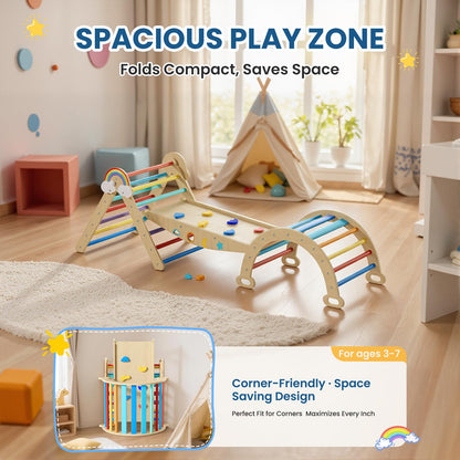 Duwenem Pikler Triangle Set, 10in1 Toddler Climbing Toys Indoor, Montessori Kids' Indoor Climbers & Play Structures with Arch&Ramp&Ladder, Indoor Baby Climber for Montessori Toys