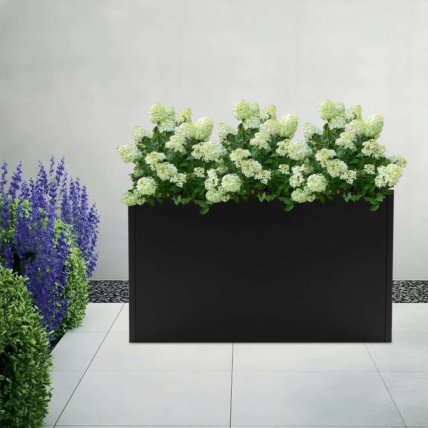 Fichiouy Modern Rectangular Planter Box,38x12x24 Inch Indoor/Outdoor Metal Planters with Removable Insert Shelf,for Flowers, Succulents & Small Trees (Black)