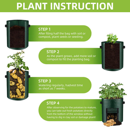 LITLANDSTAR 6 Pack Potato Grow Bags, 15 Gallon Grow Bags Garden Planting Bags with Flap Windows and Handles, Vegetable Grow Bags for Potato, Onion, Tomato, Carrot (Dark Green)