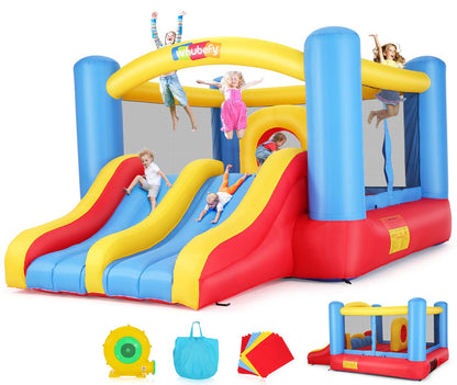 Whubefy Bounce House for Kids 3-6 Big Kids 8-12, 12.6FTx9FT Inflatable Bounce House with Blower Double Slide Obstacle, Indoor Outdoor Blow up Bouncy Castle Jump House for Family Backyard Party Gift