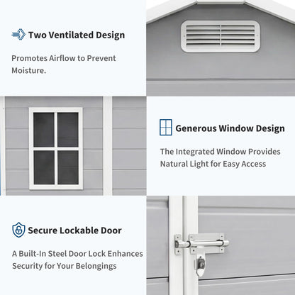 4x6 ft Outdoor Storage Shed with Floor, Plastic Resin Garden Shed with Window & Lockable Door, Tool Shed for Patio, Backyard, Lawn Mower, Bike Storage
