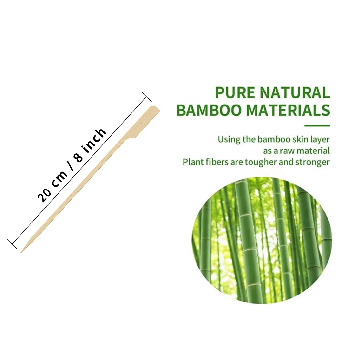 Bamboo Skewers 8 Inch, 200 PCS Cocktail Skewers, Wooden Skewers for Appetizers，BBQ，Fruit Kabobs，Sandwich，Drink.