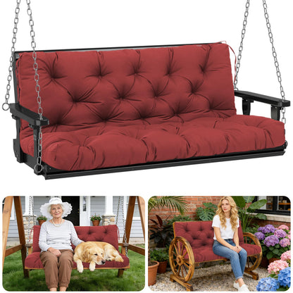 Porch Swing Cushions Outdoor 60 inch x 40 Waterproof Swing Cushions 3 Seater Replacement with Backrest & 8 Ties 5" Thick Bench Swing Cushions for Outdoor Furniture Patio(Wine red)