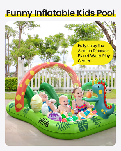 Inflatable Kids Pool, Airefina Dino Planet Inflatable Play Center Kiddie Pool with Water Slide, Ultra Thick 97"x76"x41" Toddler Pool with Play Ball Hoop, for Backyard, Garden, Water Park, Ages 3+