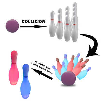 OceanWings Kids Light up Bowling Ball Toys Set,Bowling Pins Toy Game with 10 Pins & 2 Balls Fun Sports Games for Kids Toddler Indoor & Outdoor Boys Girls Children 3 4 5 6 Years