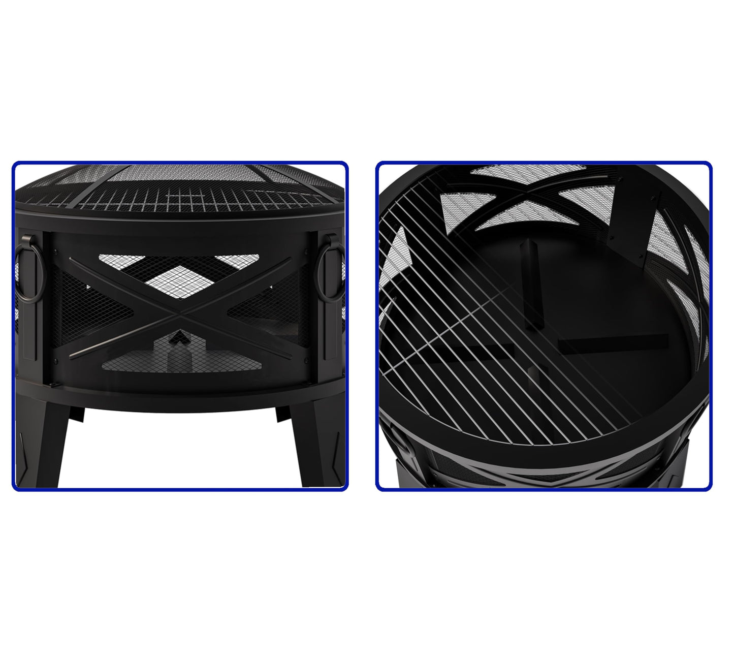 Fire Beauty 26"Steel Fire Pit with Grill Grate&Spark Screen,360° Airflow Boost Technology,Less Smoke,Larger Flames,Heavy-Duty Portable Camping Fire Pit for Backyard,Beach,RV (22lbs,4 Handles,Dual-Use)