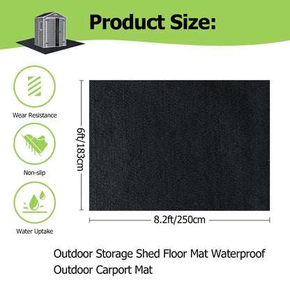 RUNZEG Outdoor Storage Shed Floor Mat, 6 * 8.2FT Waterproof Washable Garden Flooring Pad with Non Slip Backing, Soft Furniture Patio Covering Carport dust Oil Mat-Tool Shed, Storage Shed Not Included