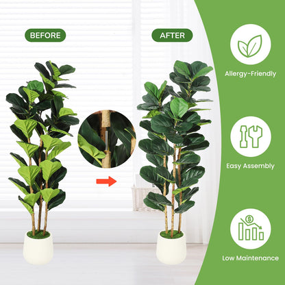 Garvee Artificial Fiddle Leaf Fig Tree with White Planter, 5 ft Tall Fake Plant with Natural Wood Trunk, Faux Ficus Tree Potted Moss for Home Office Living Room Decor