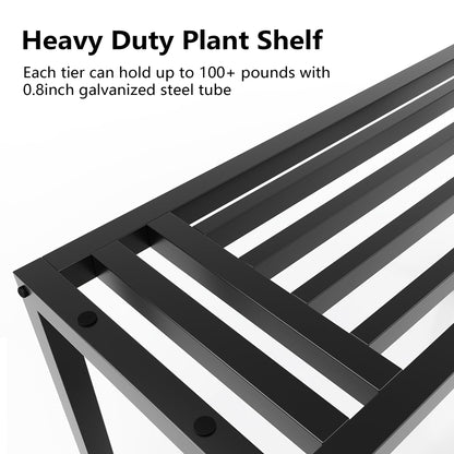 Hongsane Plant Stand Indoor Outdoor,3 Tier Ladder Metal Plant Stands Riser,Heavy Duty Wrought Iron Plant Shelves for Multi Large Pots,Black Tiered Flower Display Holder for Living Room,Patio,Balcony