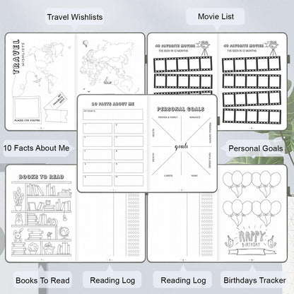 SIMSIMY Premade Dotted Journal Notebook with Bullet Templates, Pre-made Dot Grid Journaling with Undated Weekly & Monthly Planner, Various Trackers, Lasts 1 Year, A5