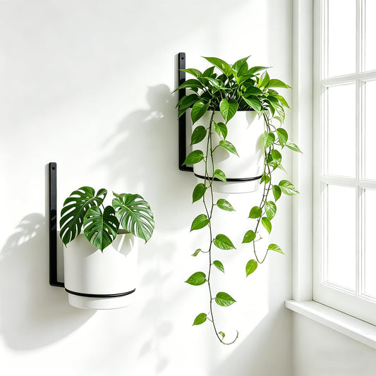 2 Pcs Wall Mounted Hanging Planter Vase for Indoor Outdoor Plants,Modern Metal Wall and Ceiling Hanging Flower Pot with Removable Flower Pot,Minimalist Decor for Herbs Succulents Flowers,5.9Inch,White