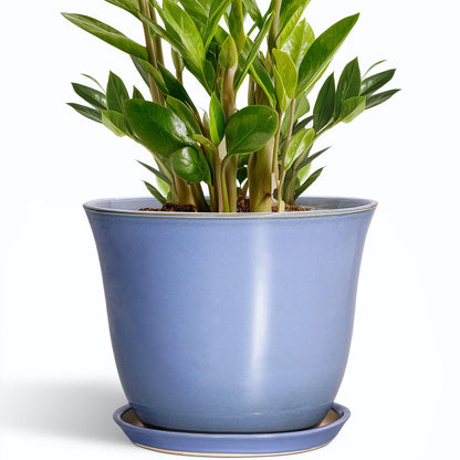 SUNPOTFOR Ceramic Plant Pots - 10 Inch Plant Pot for Indoor Outdoor, Round Planter with Drainage Hole and Saucer, Decorative Large Planters, Modern Flower Pots, House Decor, Garden Gift, Purple-Blue
