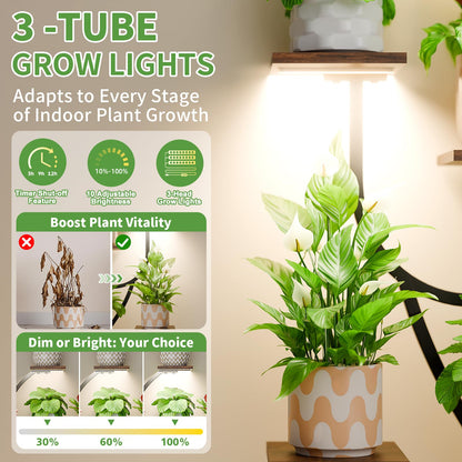 POZILAN Plant Stand with Grow Light - 8 Tiered Corner Planter Stands for Indoor Plants Multiple, 51" Metal Lighted Plant Shelf Indoor with Grow Light