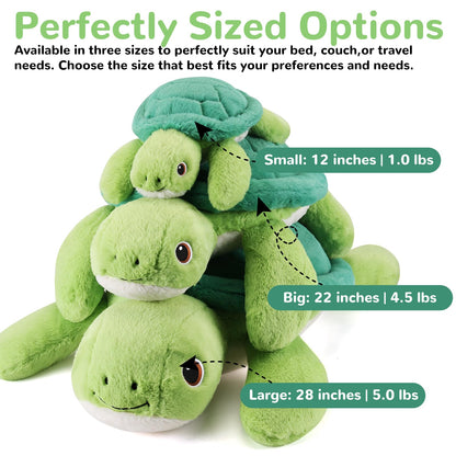 gnomantic Turtle Weighted Stuffed Animals - 22 Inch 4.5 Pounds Weighted Plushies Sea Turtle Stuffed Animal - Big Tortoise Plush Pillow - Cute Plush Toys Gifts for Kids & Adults (22" 4.5 lbs)