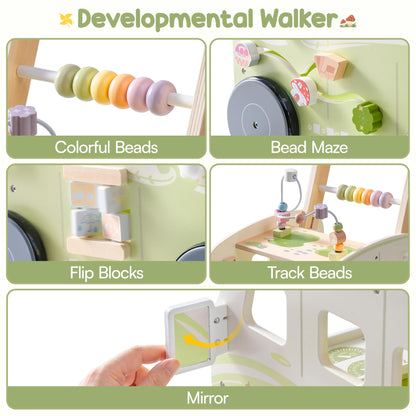 ROBOTIME Wooden Baby Walker, Baby Push Walker, Ajustable Speed Multi-Functional Baby Walker with Wheels for Babies Learning to Walk, Sit-to-Stand (Green)