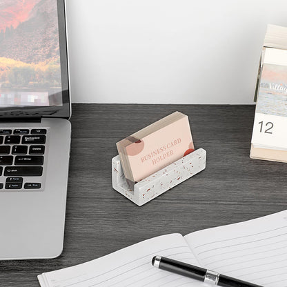 Hipiwe Business Card Holder for Desk Terrazzo Business Card Display Stand Desktop Cards Display Stand for Women Men Concrete Business Card Stand Organizer for Office