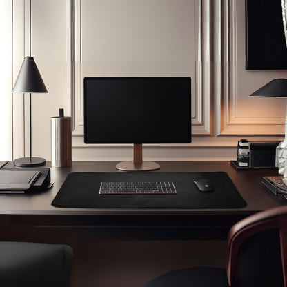 LEATHER VILLAGE Real Leather Desk Pad (3mm) Thick Double Layer Desk Mat Cover Blotter Large Full Grain Protector for Keyboard, Mouse & Laptop – Office Table Mat & Desktop Accessories–(32''x16'')-Black