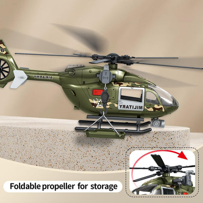 XUEXUE Large Military Helicopter Toy 15 Inch, Army Green Kids Helicopter with Crane & Hanging Tray, Toy Helicopter with Lights and Sounds, Helicopter Toys for Kids 3-5, Birthday Gift for Boys Age 3-7