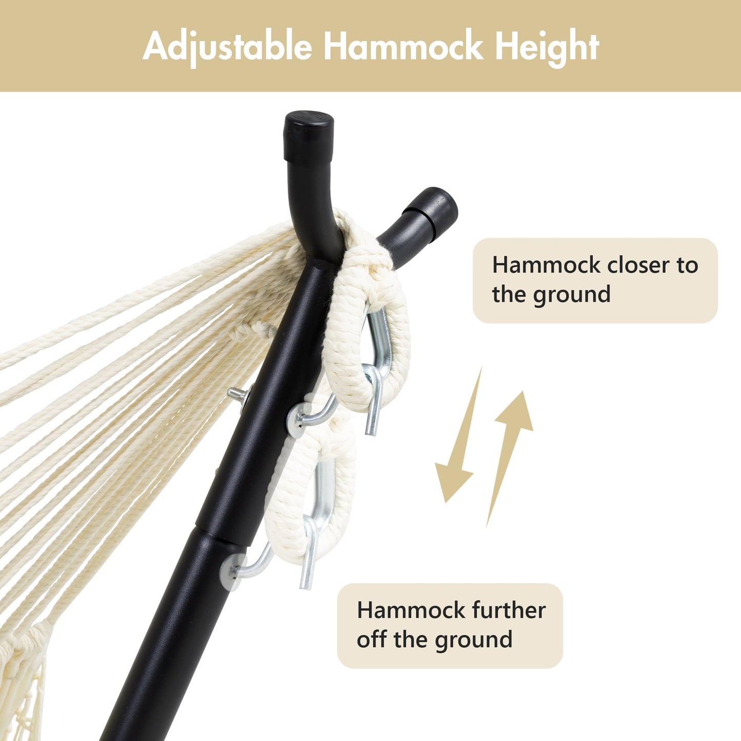 ANOW Outdoor Hammock with Stand Included, Space Saving Heavy-Duty Hammock Stand with Adjustable Height, 475 Lbs Capacity, Cream with Tassels
