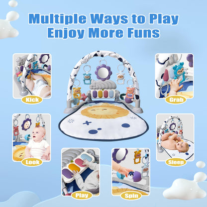 Cuterabit Baby Play Gym Mat, Baby Gym Activity Center, Kick and Play Piano with Music and Light, Tummy Time Toys for Newborn Babies Infants Boys Girls 0-3-6-9-12 Months (Grey)
