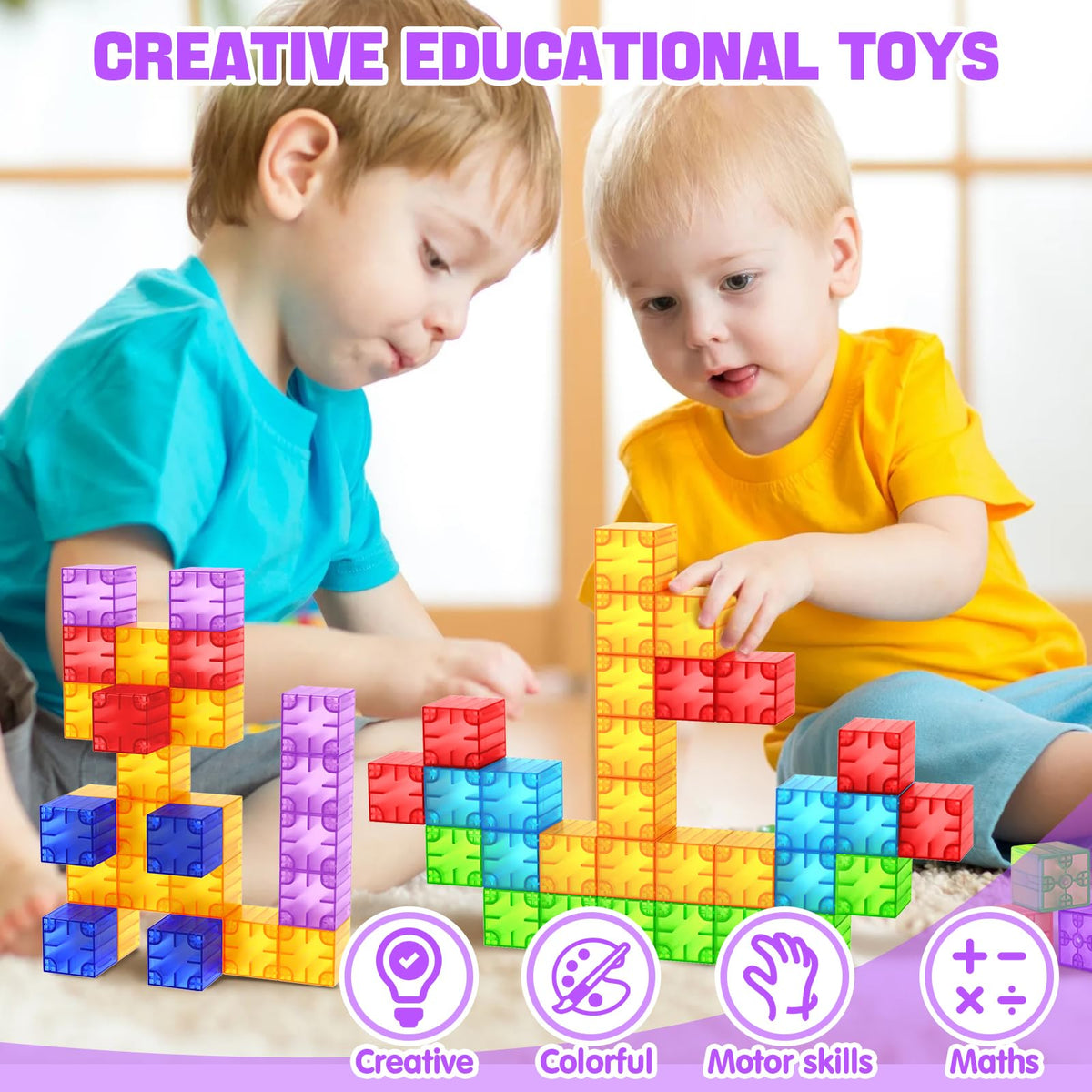 Feoxialy Magnetic Blocks - 52pcs Translucent Magnetic Cubes, Digit Building Blocks Magnet Toys for Kids, Rainbow STEM Creativity Toys 3+ Year Old Boys & Girls Toddlers Kids Christmas Birthday Gifts
