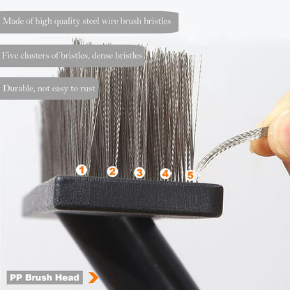 BSMstone Deck Brush Steel Wire Broom with Long Handle Stiff Scrub Brushes for Cleaning Boat Patio Concrete Moss Remover