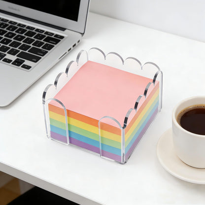 3x3 Inch Scalloped Acrylic Sticky Note Holder, Clear Cute Post It Note Dispenser, Notepad Holder with Wave Design, Thick Acrylic Desk Organizer for Office, Home, Dorm, Classroom